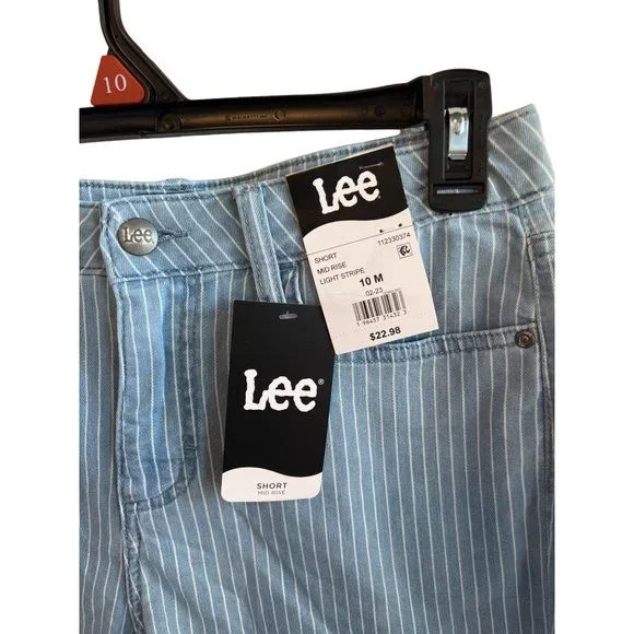 Lee Blue Jean Shorts Denim White Pin Striped Women's Size 10 NWT Mid Rise - Picture 2 of 5